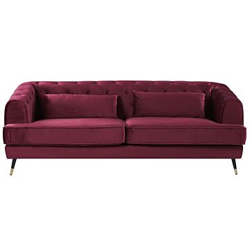 Sofa Burgundy Velvet 195 X 70 Cm Chesterfield Shape With Cushions Retro Beliani