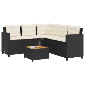 Vidaxl Garden Sofa With Table And Cushions L-shaped Black Poly Rattan