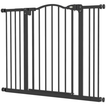 Pawhut Metal 74-100cm Adjustable Pet Gate Safety Barrier W/ Auto-close Door Black