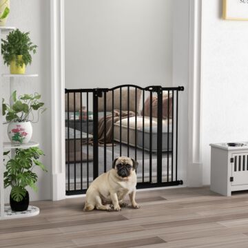 Pawhut Metal 74-100cm Adjustable Pet Gate Safety Barrier W/ Auto-close Door Black