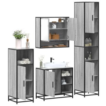 Vidaxl 4 Piece Bathroom Furniture Set Grey Sonoma Engineered Wood