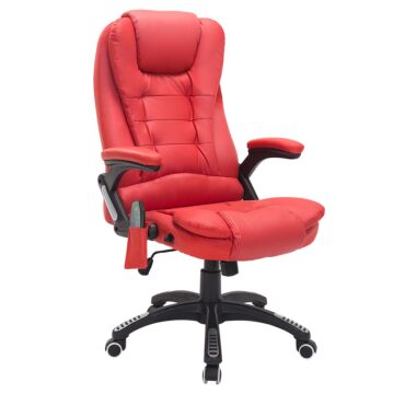 Homcom Massage Office Chair With Heating And Vibrating Massage, High Back Pu Leather Massage Office Chair With Tilt And Reclining Function, Red