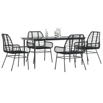 Vidaxl 5 Piece Garden Dining Set Black Poly Rattan Glass