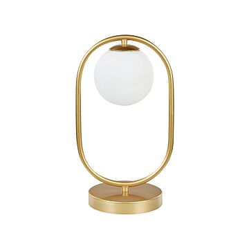 Table Lamp Gold Glass Shade Iron Rod Frame Single Light Modern Design Home Accessories Living Room Beliani