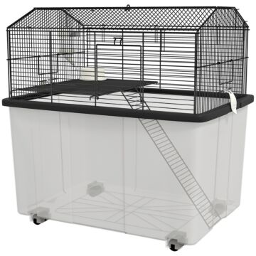 Pawhut Two-tier Gerbil Cage, Hamster Cage For Dwarf Hamster, Syrian Hamster W/ Wheels, Deep Bottom, Food Dish, Water Bottle