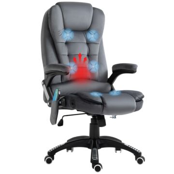 Vinsetto Massage Recliner Chair Heated Office Chair With Six Massage Points Velvet-feel Fabric 360° Swivel Wheels Grey