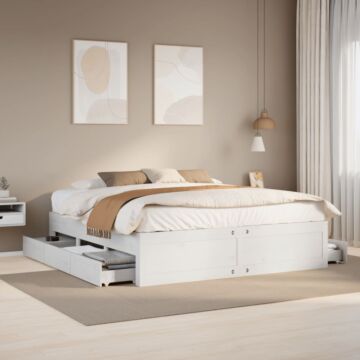 Vidaxl Bed Frame Without Mattress With Drawers White 180x200 Cm Super King Solid Wood Pine