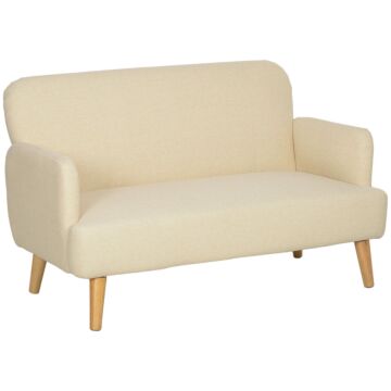 Homcom Velvet Feel Fabric 2 Seater Sofa, Small Sofa Loveseat With 21cm Thick Padding And Wood Legs, Cream White