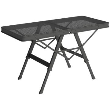 Outsunny 3 Ft Folding Camping Table W/ Adjustable Heights, Outdoor Folding Picnic Table With Metal Mesh Desktop & Aluminium Legs, Portable Lightweight Bbq Table For Picnic, Garden, Party, Black