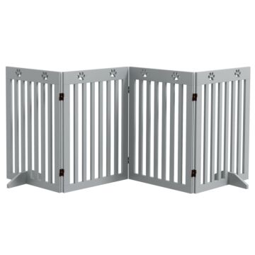 Pawhut Wooden Pet Gate Foldable Freestanding Dog Safety Barrier W/ Support Feet, Grey