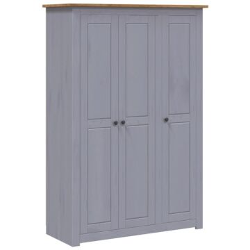 Vidaxl 3-door Wardrobe Grey 118x50x171.5 Cm Pine Panama Range