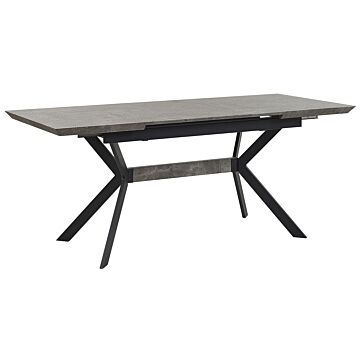 Dining Table Concrete Effect 140/180 X 80 Cm Black Metal Legs Industrial Kitchen Beliani