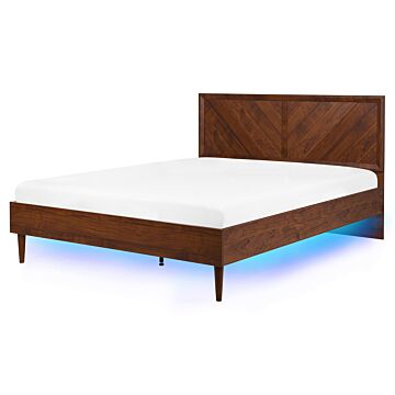 Slatted Bed Frame Dark Wood Multicolour Led Illumination 5ft3 Eu King Size Rustic Modern Design Beliani