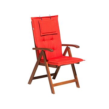 Garden Chair Acacia Wood Light Red Cushion Adjustable Foldable Outdoor Country Rustic Style Beliani