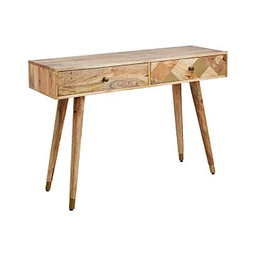 Console Table Light Wood Mango Wood With 2 Drawers Sideboard Slim Side Table Beliani