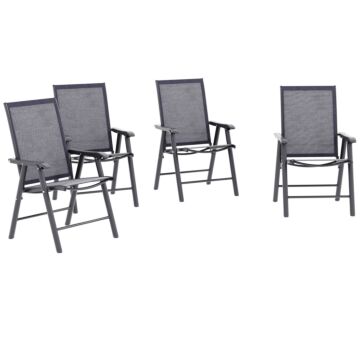 Outsunny Set Of 4 Foldable Metal Garden Chairs Outdoor Patio Park Dining Seat Furniture Charcoal Grey