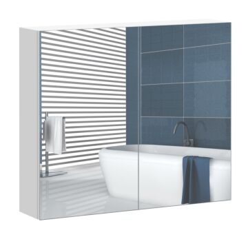 Homcom Bathroom Mirror Storage Cabinet Wall Mounted Double Doors Cupboard With Adjustable Shelf 60h X 70w X 15dcm - White