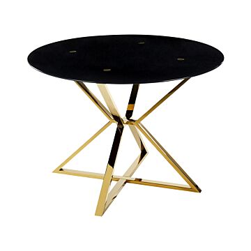 Dining Table Gold And Black Tempered Glass And Metal Legs ⌀ 105 Cm Glossy Finish Rectangular Glam Beliani