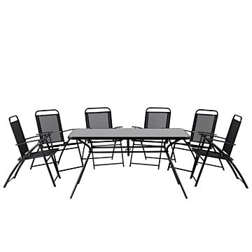 7 Piece Outdoor Dining Set Black 6 Seater Table Folding Chairs Modern Garden Beliani