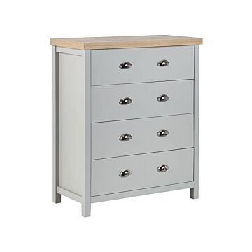 Chest Of Drawers Grey Light Wood Particle Board 4 Soft Closing Drawers Sideboard Dresser Scandinavian Traditional Style Beliani