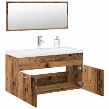 Vidaxl 3 Piece Bathroom Furniture Set Old Wood Engineered Wood