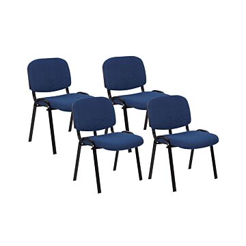 Set Of 4 Chairs Blue Armrless Leg Caps Plastic Iron Legs Stackable Conference Chairs Contemporary Modern Scandinavian Design Dining Room Seating Beliani