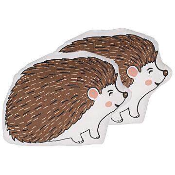 Set Of 2 Kids Cushion Brown Cotton Fabric Hedgehog Shaped Pillow With Filling Soft Children's Toy Beliani