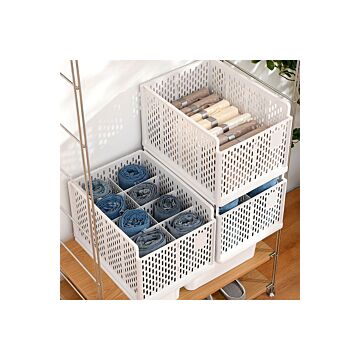 Plastic Compartments Stackable Clothes Storage Basket Wardrobe Drawer Organizer