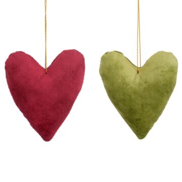 Handmade Green And Red Velvet Hanging Heart Decorations