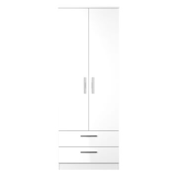 Contrast Double 2 Drawer Wardrobe In White