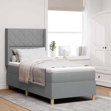 Vidaxl Box Spring Bed With Mattress & Led Light Grey 100x200 Cm Fabric
