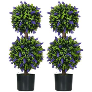 Homcom Set Of 2 Artificial Plants, Lavender Flowers Ball Trees With Pot, For Home Indoor Outdoor Decor, 70cm
