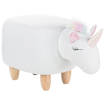 Animal Unicorn Children Stool White Polyester Fabric Upholstered Wooden Legs Nursery Footstool Beliani