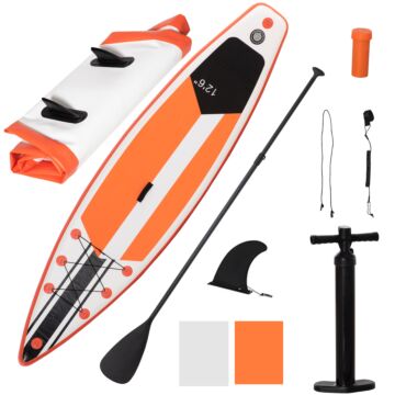 Outsunny 10'6" X 30" X 6" Inflatable Paddle Stand Up Board, Adjustable Aluminium Paddle, Non-slip Deck Board W/isup Accessories, 320lx76wx15hcm, White