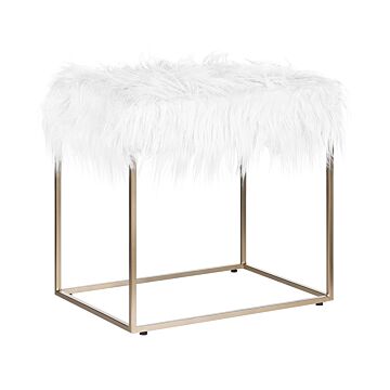 Faux Fur Footstool White With Gold Metal Base Faux Sheepskin Dressing Table Stool Glam Modern Beliani