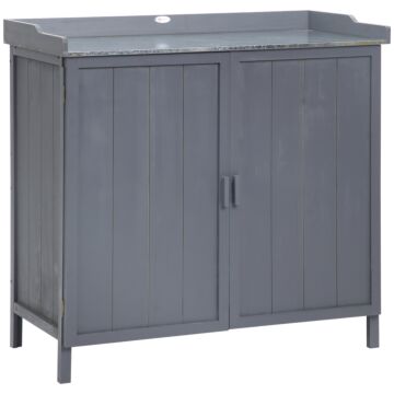 Outsunny Wooden Garden Storage Shed Tool Cabinet Organiser W/ Potting Bench Table, Two Shelves, 98 X 48 X 95.5 Cm, Grey