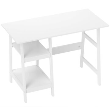 Homcom Compact Computer Desk With Storage Shelves, Study Table With Bookshelf, Pc Table Workstation For Home Office, Study, Easy Assembly, 106 X 51cm, White