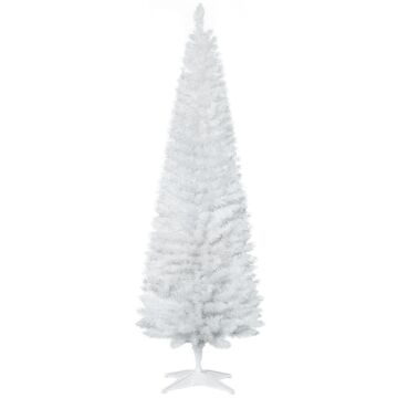 Homcom 1.8m 6ft Artificial Pine Pencil Slim Tall Christmas Tree With 390 Branch Tips Xmas Holiday Décor With Stand White