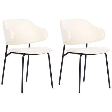Set Of 2 Dining Chairs Cream Fabric Upholstery Black Metal Legs Armless Curved Backrest Modern Contemporary Design Beliani