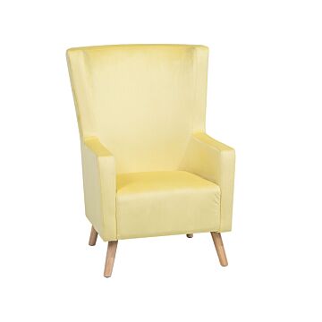 Wingback Chair Yellow Velvet Upholstery High Back Wooden Legs Beliani