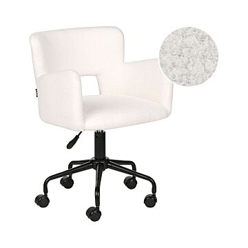 Office Chair White Boucle With Armrests Cut-out Backrest Adjustable Height Tufted Back Black Metal Starbase Beliani