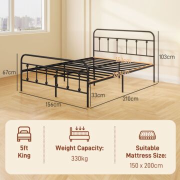 Homcom 5ft King Platform Bed Frame With Underbed Storage Tall Headboard Steel Slat No Box Spring Needed Easy Assembly Black