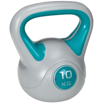 Sportnow Kettlebell, 10kg Kettle Bells With Handle For Home Gym Weight Lifting And Strength Training, Light Blue And Grey