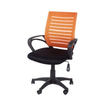 Loft Home Office Study Chair With Arms, Orange Mesh Back, Black Fabric Seat & Black Base