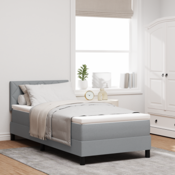 Vidaxl Box Spring Bed With Mattress & Led Light Grey 90x190 Cm Fabric
