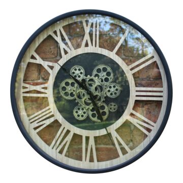 Black And Natural Moving Gear Clock 57cm