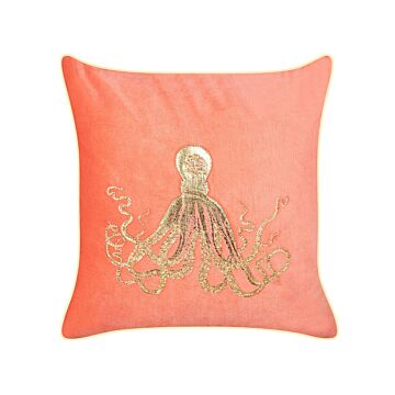 Scatter Cushion Red Velvet 45 X 45 Cm Marine Octopus Motif Square Polyester Filling Home Accessories Beliani