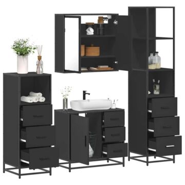 Vidaxl 4 Piece Bathroom Furniture Set Black Engineered Wood