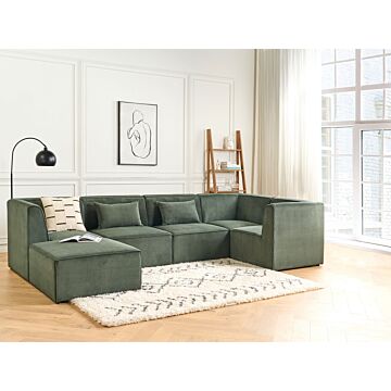 Modular Left Corner 5 Seater Sofa Dark Green Corduroy With Ottoman 5 Seater Sectional Sofa Modern Design Beliani