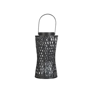 Candle Lantern Black Bamboo Wood 38 Cm With Glass Candle Holder Boho Style Indoor Beliani